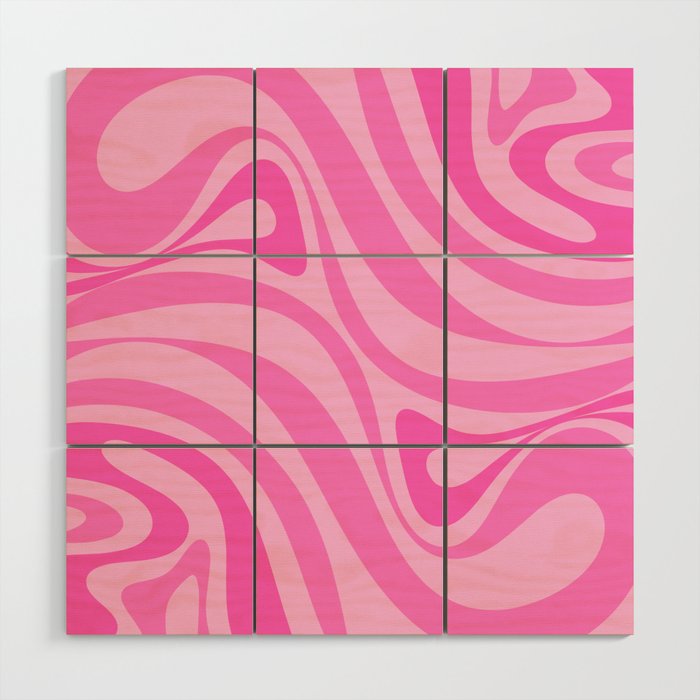 New Groove Retro Swirl Abstract Pattern in Doll Pink Wood Wall Art Gallery Image 1