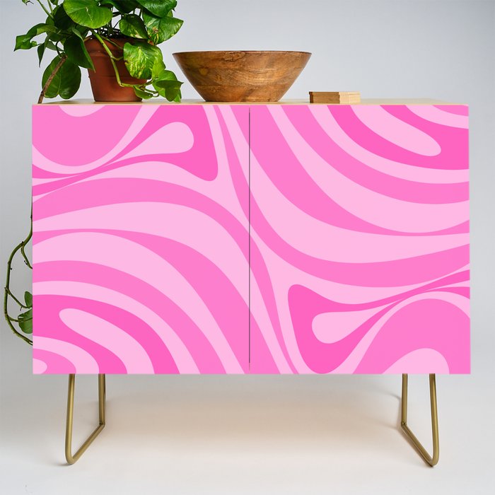 New Groove Retro Swirl Abstract Pattern in Doll Pink Credenza Gallery Image 1