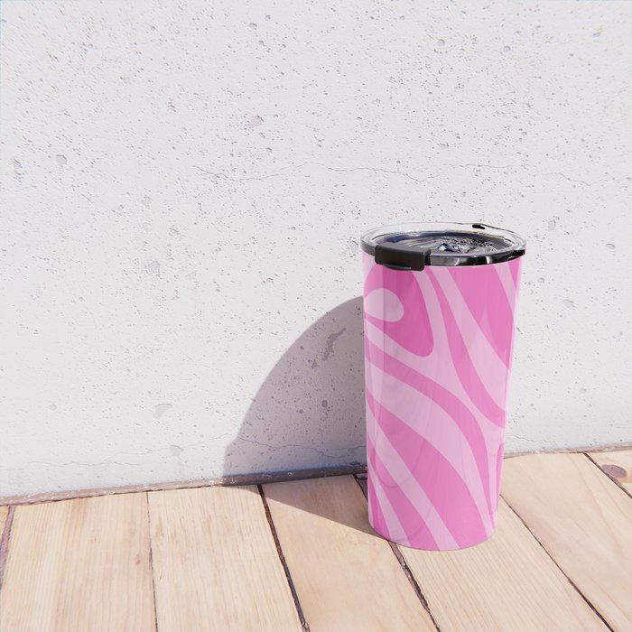 New Groove Retro Swirl Abstract Pattern in Doll Pink Travel Mug Gallery Image 4