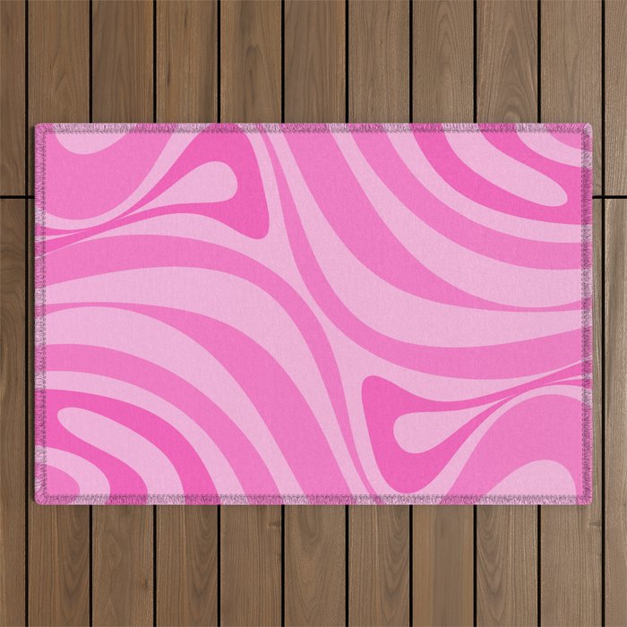 New Groove Retro Swirl Abstract Pattern in Doll Pink Outdoor Rug Gallery Image 1