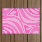 New Groove Retro Swirl Abstract Pattern in Doll Pink Outdoor Rug Gallery Image 1