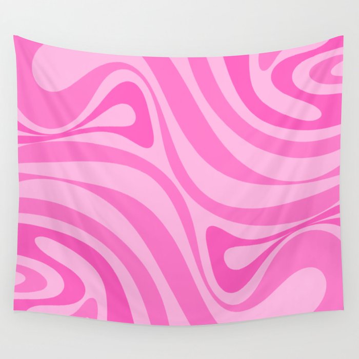 New Groove Retro Swirl Abstract Pattern in Doll Pink Wall Tapestry Gallery Image 1