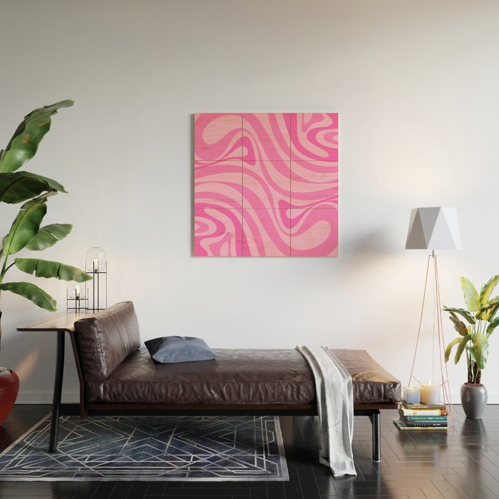 New Groove Retro Swirl Abstract Pattern in Doll Pink Wood Wall Art Gallery Image 2