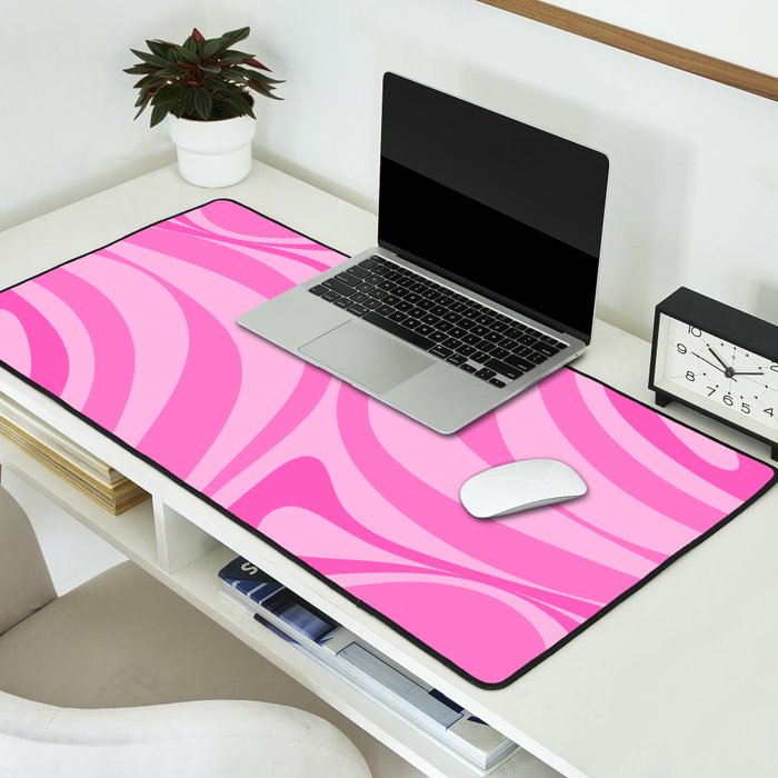 New Groove Retro Swirl Abstract Pattern in Doll Pink Desk Mat Gallery Image 2