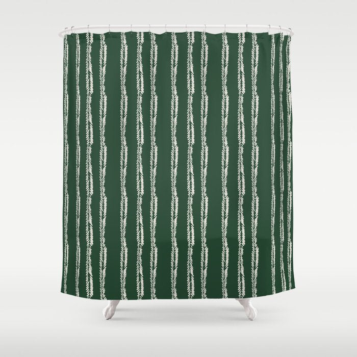 Emerald Herringbone Stripes Shower Curtain Gallery Image 1