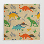 Jurassic Dinosaurs in Primary Colors Wood Wall Art Gallery Image 1