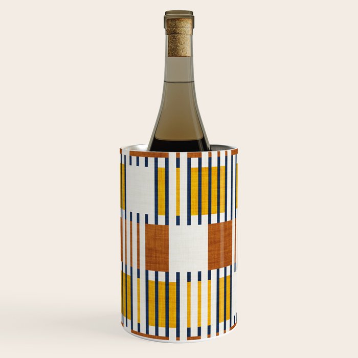 Bold minimalist retro stripes // midnight blue goldenrod yellow and copper brown geometric grid  Wine Chiller Gallery Image 1