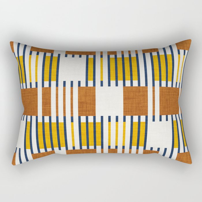 Bold minimalist retro stripes // midnight blue goldenrod yellow and copper brown geometric grid  Rectangular Pillow Gallery Image 1