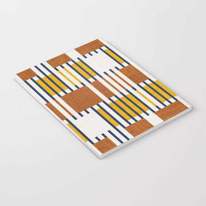 Bold minimalist retro stripes // midnight blue goldenrod yellow and copper brown geometric grid  Notebook Gallery Image 3