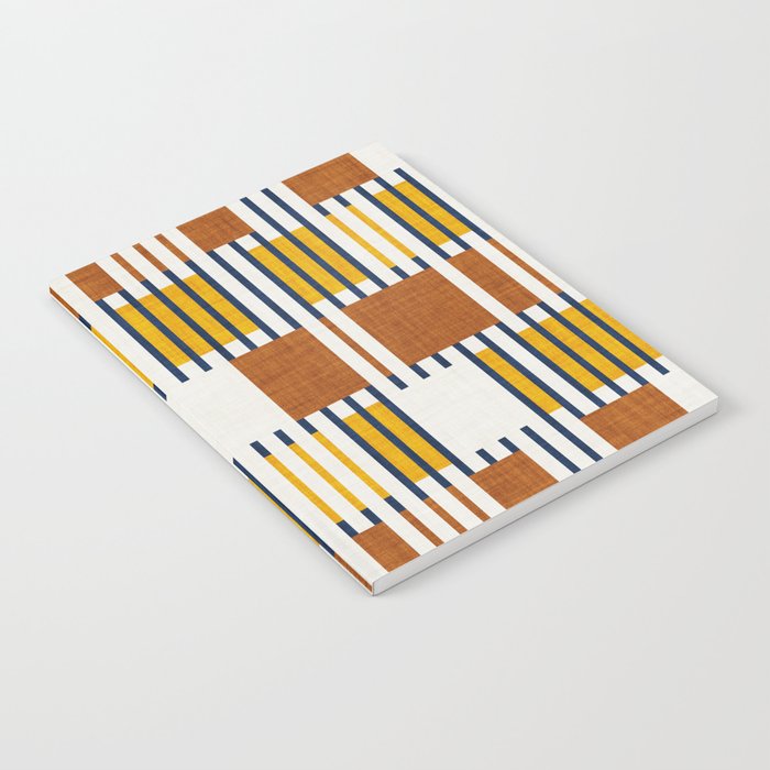 Bold minimalist retro stripes // midnight blue goldenrod yellow and copper brown geometric grid  Notebook Gallery Image 2
