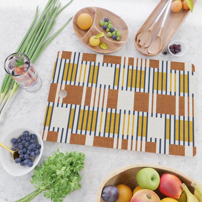 Bold minimalist retro stripes // midnight blue goldenrod yellow and copper brown geometric grid  Cutting Board Gallery Image 2
