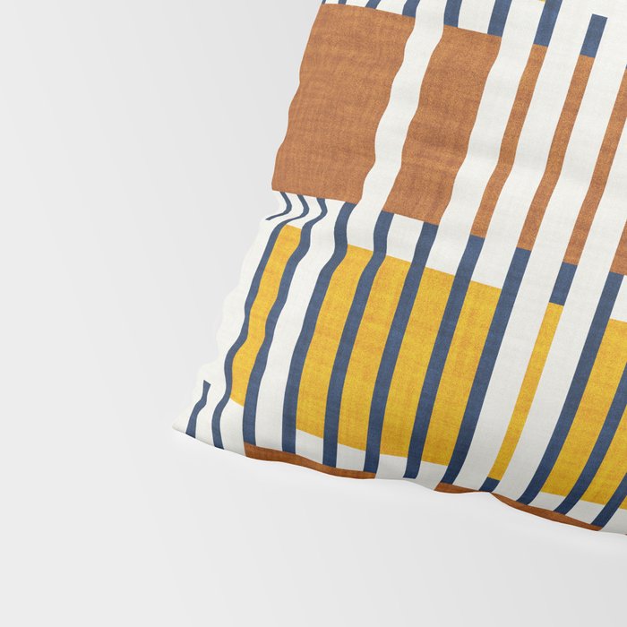 Bold minimalist retro stripes // midnight blue goldenrod yellow and copper brown geometric grid  Pillow Sham Gallery Image 4