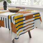 Bold minimalist retro stripes // midnight blue goldenrod yellow and copper brown geometric grid  Tablecloth Gallery Image 3