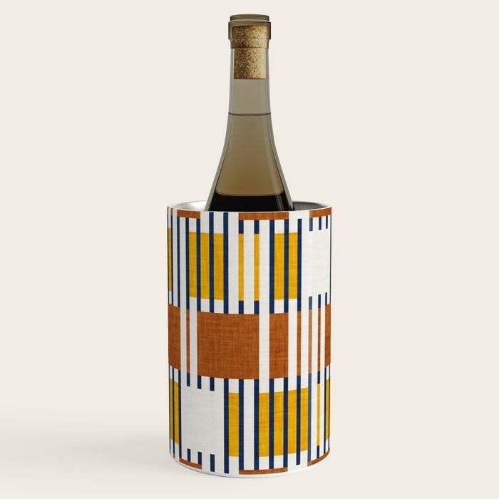 Bold minimalist retro stripes // midnight blue goldenrod yellow and copper brown geometric grid  Wine Chiller Gallery Image 2