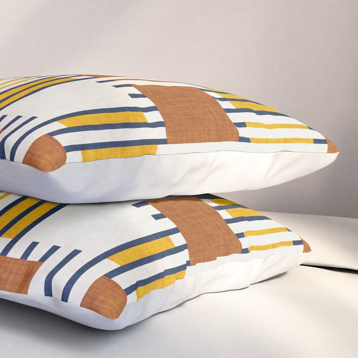 Bold minimalist retro stripes // midnight blue goldenrod yellow and copper brown geometric grid  Pillow Sham Gallery Image 3