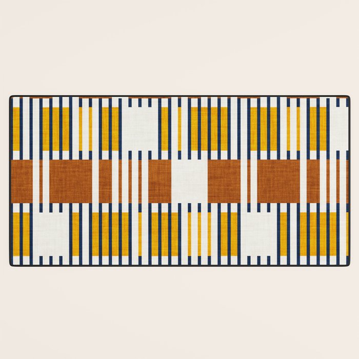 Bold minimalist retro stripes // midnight blue goldenrod yellow and copper brown geometric grid  Desk Mat Gallery Image 3