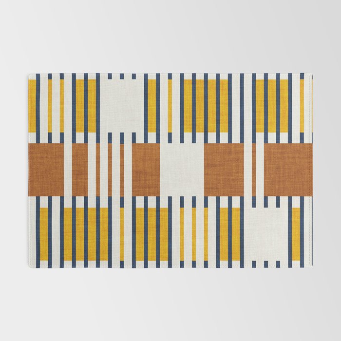 Bold minimalist retro stripes // midnight blue goldenrod yellow and copper brown geometric grid  Rug Gallery Image 2