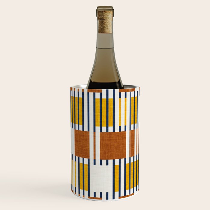 Bold minimalist retro stripes // midnight blue goldenrod yellow and copper brown geometric grid  Wine Chiller Gallery Image 3