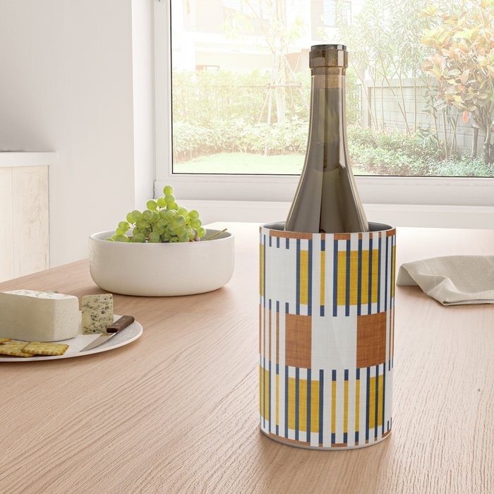 Bold minimalist retro stripes // midnight blue goldenrod yellow and copper brown geometric grid  Wine Chiller Gallery Image 4