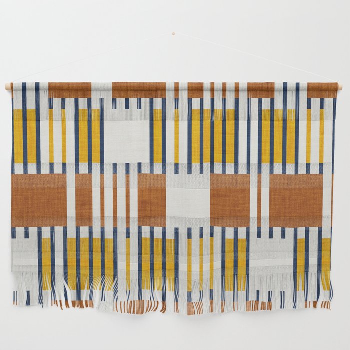 Bold minimalist retro stripes // midnight blue goldenrod yellow and copper brown geometric grid  Wall Hanging Gallery Image 1