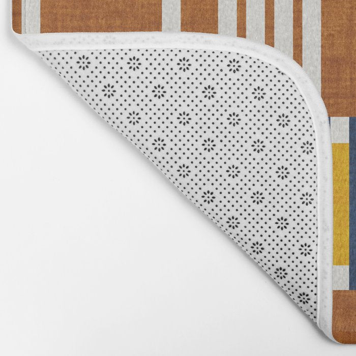 Bold minimalist retro stripes // midnight blue goldenrod yellow and copper brown geometric grid  Bath Mat Gallery Image 2