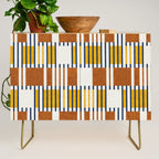 Bold minimalist retro stripes // midnight blue goldenrod yellow and copper brown geometric grid  Credenza Gallery Image 1
