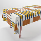 Bold minimalist retro stripes // midnight blue goldenrod yellow and copper brown geometric grid  Tablecloth Gallery Image 1