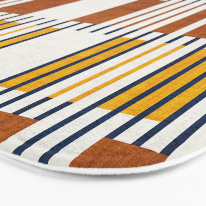 Bold minimalist retro stripes // midnight blue goldenrod yellow and copper brown geometric grid  Bath Mat Gallery Image 3