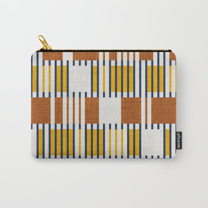 Bold minimalist retro stripes // midnight blue goldenrod yellow and copper brown geometric grid  Carry All Pouch Gallery Image 1