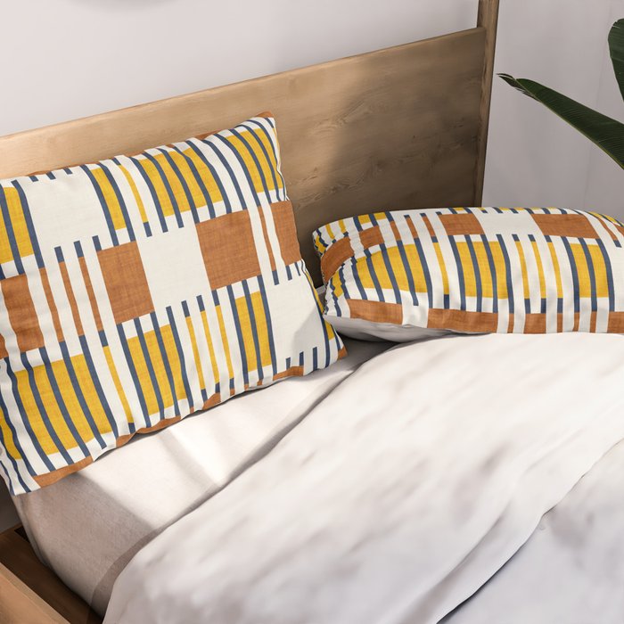 Bold minimalist retro stripes // midnight blue goldenrod yellow and copper brown geometric grid  Pillow Sham Gallery Image 2