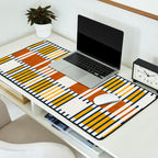 Bold minimalist retro stripes // midnight blue goldenrod yellow and copper brown geometric grid  Desk Mat Gallery Image 2