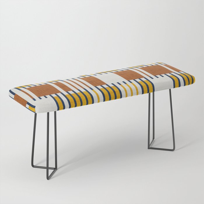 Bold minimalist retro stripes // midnight blue goldenrod yellow and copper brown geometric grid  Bench Gallery Image 1