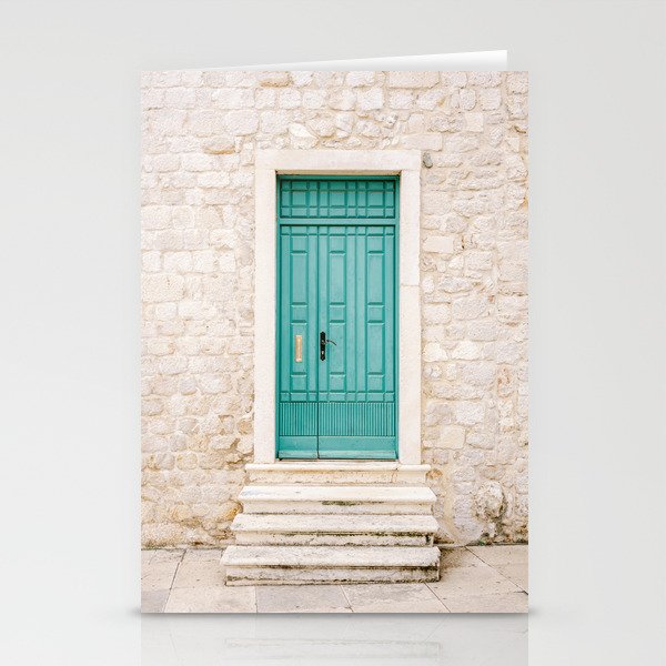 Turquoise door of Sibenik | Croatia Europe fine art travel photography print | Pastel colors Stationery Card Gallery Image 1