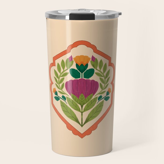 Vintage Pressed Flower Illustration Travel Mug Gallery Image 1