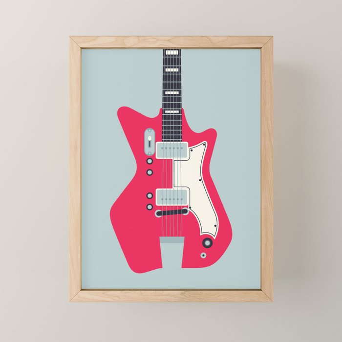 Retro 60s Surf Rock Electric Guitar - Slate Mini Art Print Gallery Image 1