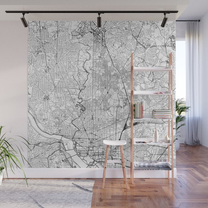 Washington DC White Map Wall Mural Gallery Image 1