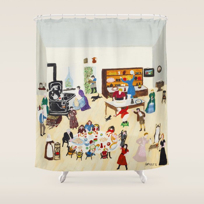 Anna Mary Robertson 'Grandma' Moses Thanksgiving American Folk Art Shower Curtain Gallery Image 1