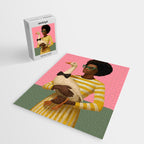 Stylish Woman Holding Goose in Striped Dress Jigsaw Puzzle Gallery Image 2