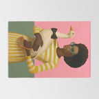 Stylish Woman Holding Goose in Striped Dress Rug Gallery Image 2