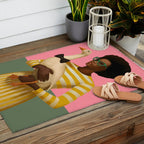 Stylish Woman Holding Goose in Striped Dress Outdoor Rug Gallery Image 2