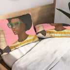 Stylish Woman Holding Goose in Striped Dress Pillow Sham Gallery Image 2