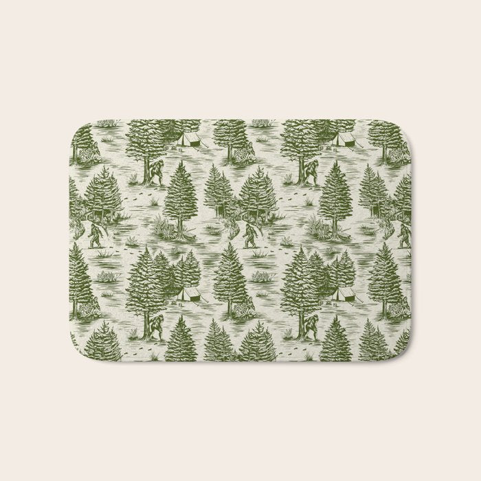 Bigfoot / Sasquatch Toile de Jouy in Forest Green Bath Mat Gallery Image 1