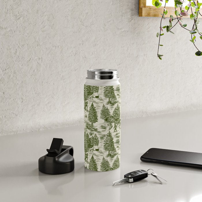 Bigfoot / Sasquatch Toile de Jouy in Forest Green Water Bottle Gallery Image 4