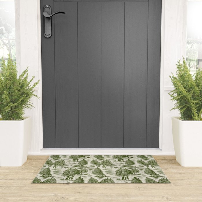 Bigfoot / Sasquatch Toile de Jouy in Forest Green Welcome Mat Gallery Image 3