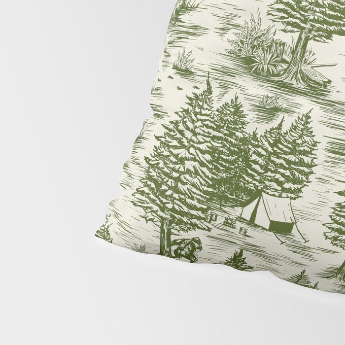 Bigfoot / Sasquatch Toile de Jouy in Forest Green Pillow Sham Gallery Image 4