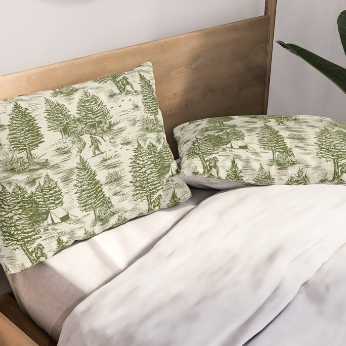 Bigfoot / Sasquatch Toile de Jouy in Forest Green Pillow Sham Gallery Image 2