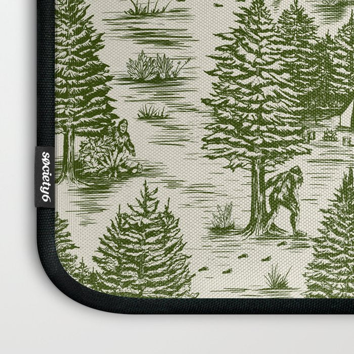 Bigfoot / Sasquatch Toile de Jouy in Forest Green Laptop Sleeve Gallery Image 3