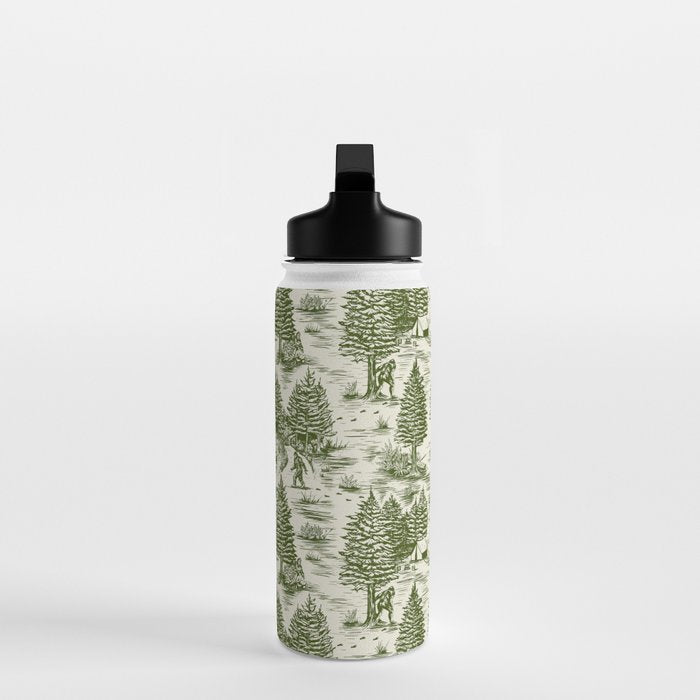Bigfoot / Sasquatch Toile de Jouy in Forest Green Water Bottle Gallery Image 3