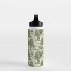 Bigfoot / Sasquatch Toile de Jouy in Forest Green Water Bottle Gallery Image 3