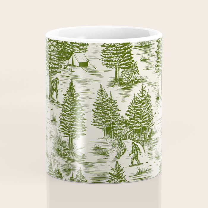 Bigfoot / Sasquatch Toile de Jouy in Forest Green Coffee Mug Gallery Image 4